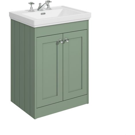 Balterley Butterton 600mm Floor Standing 2 Door Unit with Classic Basin 3 Tap Hole - Satin Green (1/4)