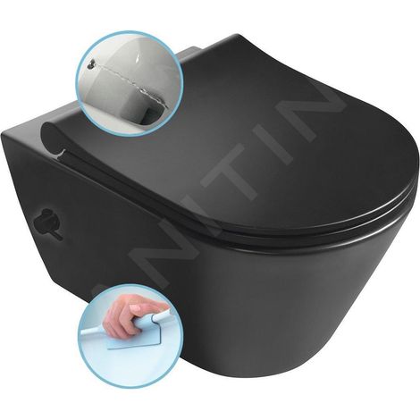 Sapho – WC suspendu Rimless avec douchette de bidet – Céramique noir mat – Dimensions 355 × 530 mm – Évacuation arrière – 100315110 (1/5)