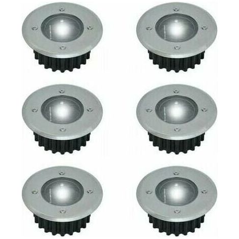 Ulisem 6er-Set Einbau-Solar-LED-Bodenstrahler – Rund – Durchmesser: 85 mm – Trittfestes Gehäuse – Edelstahlfront – 6 Solarleuchten