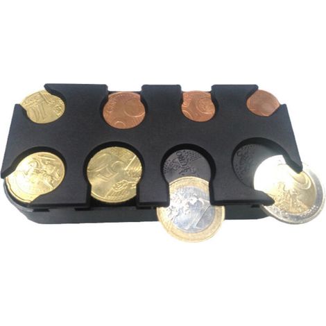 Organisateur de pièces de monnaie - Boîte de rangement en euros à 8 compartiments - Pour voiture/sac - Noir