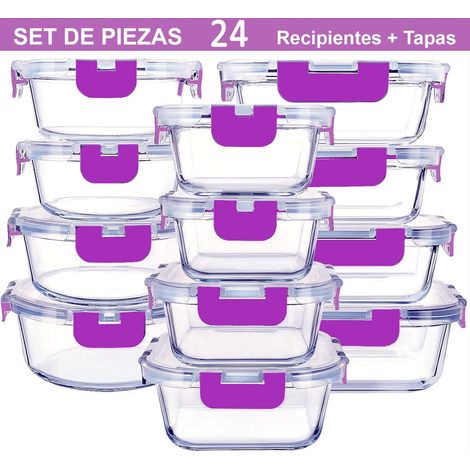 Recipientes de Cristal Para Alimentos - 24 Piezas (12 recipientes y 12 tapas) - Apto lavavajillas (1/4)