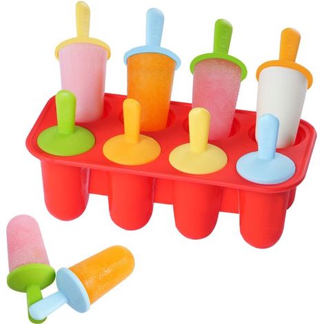 Vaschette per cubetti di ghiaccio in silicone per bambini, piccole vaschette per cubetti di ghiaccio in silicone con 6 cavità, vaschetta per cubetti di ghiaccio con 6 bastoncini colorati e riutilizzab (1/5)