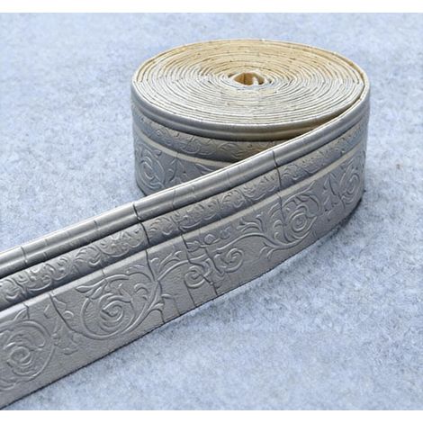 Autocollant mural de ligne de base auto-adhésif gris argenté, ligne de taille décorative en PVC, le fond du mur est imperméable et antitache (1/5)
