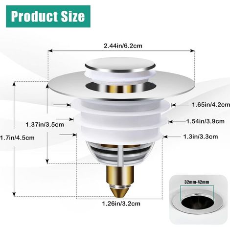 Bonde Lavabo Universel, Bouchon de Lavabo Pop-Up avec 2 Joints pour Baignoire, Cuisine, lavabo (Orifice de vidange 32-42mm), Stpsel Waschbecken (1/4)