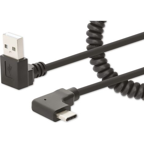 MANHATTAN Spiralkabel USB-A auf USB-C Ladekabel Stecker/Stecker 1m verknotungsfrei Winkelstecker kei (1/5)