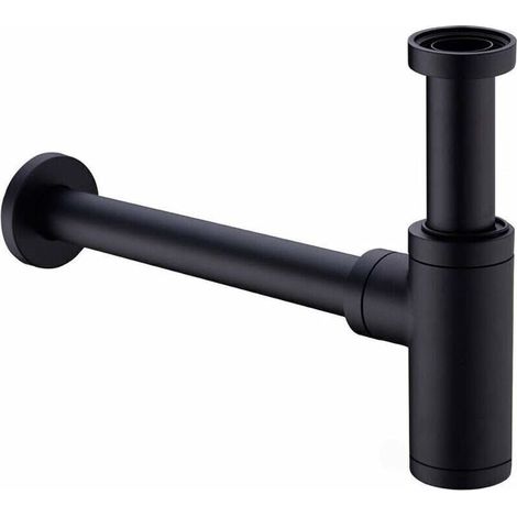 UlisemBrass Spülbeckensiphon, Universal-Spülbeckensiphon mit 200 mm Verlängerungsrohr, 1 1/4 x 32 mm verstellbarer, geruchsfreier, auslaufsicherer Siphon, Mattschwarz (1/4)