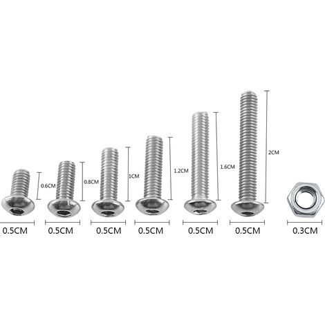 Assortiment de vis et écrous hexagonaux à tête bombée en acier inoxydable M3 A2 (1/5)