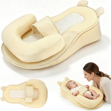 Coussin d'allaitement, housse de coussin d'allaitement anti-reflux et anti-regurgitation, coussins amovible lavable pour le biberon avec sangle réglable, pour nouveau-nés de 0 à 12 mois(Jaune) (1/5)