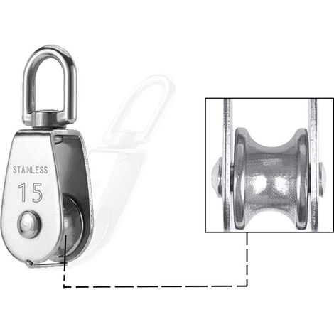Lot de 4 - Poulies À Bloc Unique - Poulie En Acier Inoxydable M15 Pivotante Directionnelle De Traction Filet De Pêche Charge 35 (1/5)