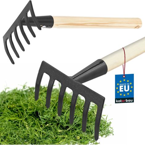 KOTARBAU® Rateau a Feuille - 11,5 cm - Rateau Jardin - Acier - 33 cm - Noir - Outil pour Massifs de Fleurs - avec Manche en Bois - 6 Dents - Compact - Résistant à L’Humidité (1/5)