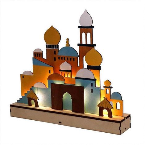 Eid Mubarak LED-Holzlampe, muslimische Ramadan-Dekoration, festliche Nachtlampe aus Naturholz, Eid-Geschenk, islamische Nachtbeleuchtung, Tischdekoration, 1 Stück (1/5)