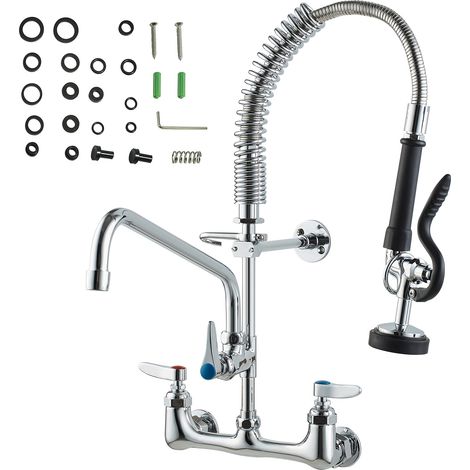 Mophorn Gewerbe-Wasserhahn mit Vorspülbrause, 53,3 cm Höhe, 20,3 cm Mitte, 30,5 cm Schwenkauslauf, Wandmontage-Küchenspülen-Wasserhahn, Messingkonstruktion mit herunterziehbarer Brause