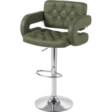 PU Lear Upholstered Swivel Bar Stool, Height Adjustable with Back, Armrest, Footrest, Green (1/5)