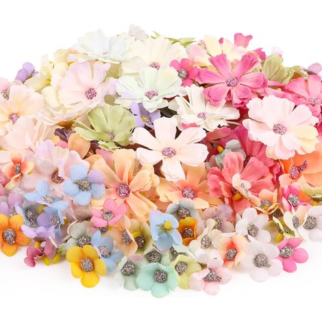 150 Fleurs Artificielles, Tête de Fleur en Tissu, 2-4.5cm, Décoration Mariage, Scrapbooking, DIY