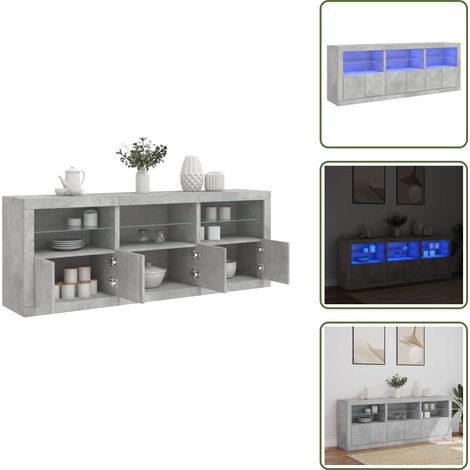 The Living Store Buffet avec lumières LED gris béton 181,5x37x67 cm - Meuble De Rangement - Buffet - Meuble Tv - Armoire - Luminaire Led (1/5)