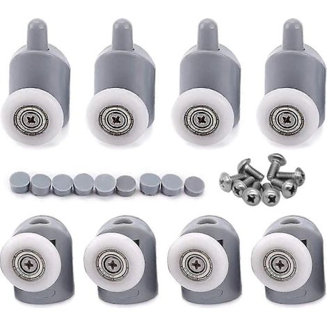 Lot de 8 roulettes pour porte de douche (4 supérieures + 4 inférieures + vis + capuchons), roulettes/glissières/roues/poulies/guides de 23 mm de diamètre, ultra-silencieuses pour la maison