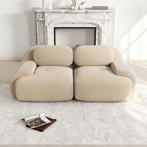 Divano in velluto a coste a 2 posti 208x103x75 cm - Divano modulare con braccioli curvi - Base antiscivolo e tessuto elastico - Ideale per il soggiorno - Beige