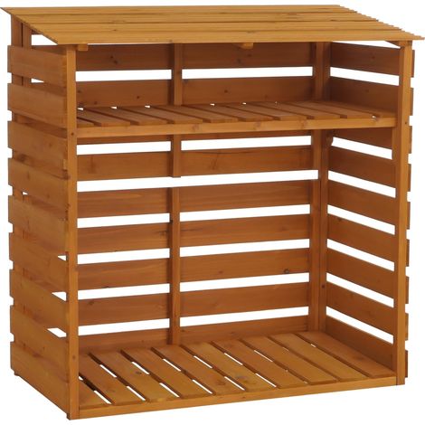 Abri à bois HHG-076, étagère pour bois de chauffage, abri à bois, support pour bois de sapin MVG 121 x 122 x 61 cm, naturel