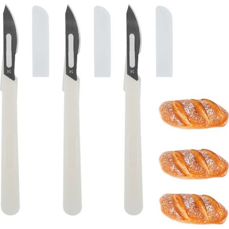 3 Pcs Lame A Pain,Couteau à Pain,Lame Boulanger à Long Manche,Couteau à Pain,Couteau à GâTeau,Couteau à Gratter Le Pain,Pour Diy Graver Des Motifs De Pain PâTe Et Bretzel Outil