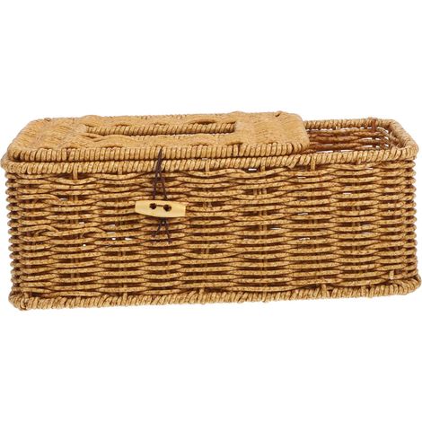 Boîte à Mouchoirs en Rotin Synthétique Tressé Multifonction, Format Moyen, Couleur Beige Clair, Design Léger Et Solide, pour Salon, Bureau Ou Voiture, Organisateur Compartiments Séparés (1/5)