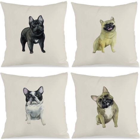 Filiyano-Lot de 4 housses de coussin à motif chien, coussins décoratifs carrés 45 x 45 cm pour canapé, chambre ou salon (4 pièces - 45 x 45 cm) (1/5)