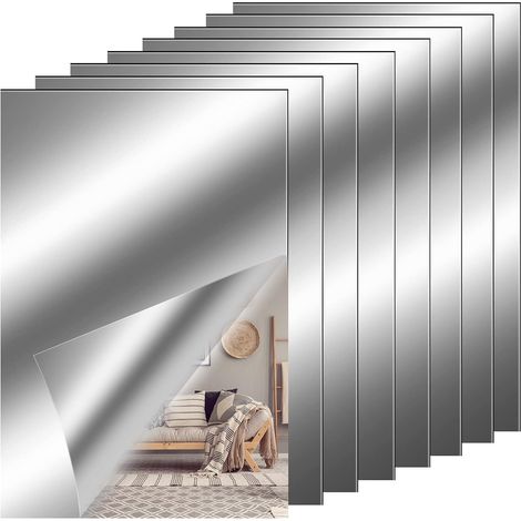 Lot de 8 Miroir adhésif, flexible PET, auto-collant mural, décoration intérieur, salon chambre salle de bain (1/5)