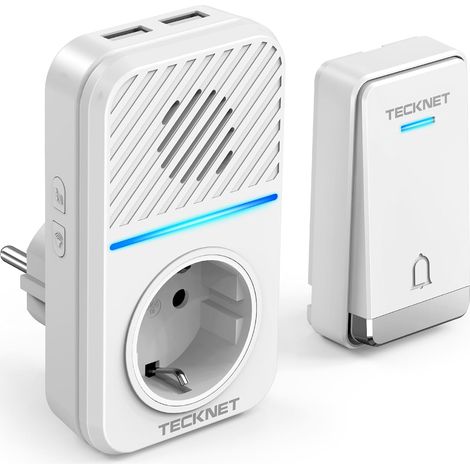 Sonnette sans Fil, 400M Sonnette de Porte sans Fil Auto-alimentée, IP65 Étanche Carillon Electronique, Kit de Carillon avec Prises USB Externe et Lumière LED, 60 Mélodies, 5 Niveaux Volumes (1/5)