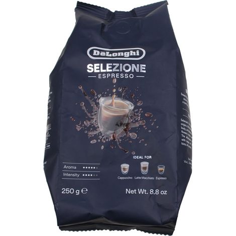 Delonghi – Café en grains moyennement torréfié 250 g – 70% arabica, 30% robusta – Origines Inde, Brésil, Colombie – Torréfaction moyenne