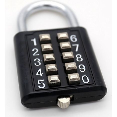 10-stelliges Zahlenschloss mit Druckknöpfen – Gehäuse aus Zinkdruckguss – Ring aus gehärtetem Stahl – Schwarz – Für Gartentor, Poolzaun, Schrank, Spind – 1 Stück (1/5)
