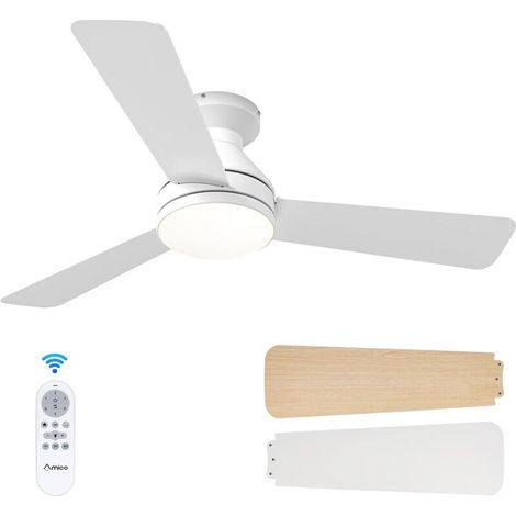 42" Ceiling Fan with Light, Recessed, Reversible, 3 CCT, Dimmable, Quiet, White (1/5)