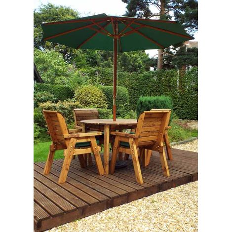 Four Seater Round Table Set with Cushions - W230 x D230 x H98 - Fully Assembled - Green