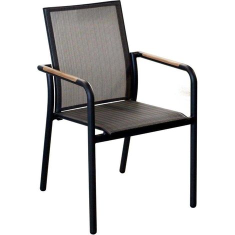 PROLOISIRS Fauteuil repas empilable - AROHA - Graphite chevron - Aluminium époxy - Accoudoirs teck FSC