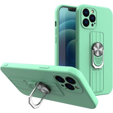 Custodia Ring Case in silicone con anello per le dita e supporto per Samsung Galaxy A42 5G, colore menta. (1/5)