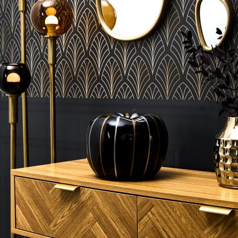 Statue Pomme - HOME DECO FACTORY - Décorative - Contemporaine - Noir et Argent (1/3)