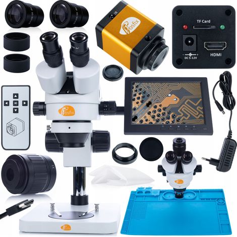 Microscopio Estereoscópico Trinocular Mercury Pro MSMP-T-PS1 – Cámara HDMI 12MP y Monitor 8"  Zoom 7–45x (Cámara 80–120x)  Ideal Para Joyería y Electrónica (1/5)