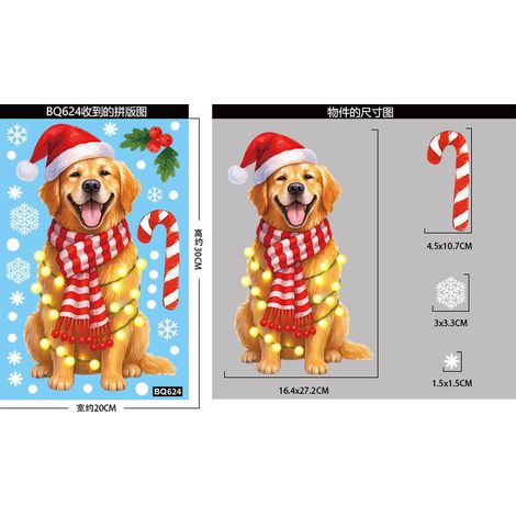 Autocollants chiots de Noël pour décorer les vitres, décorations d'ambiance de Noël, couronnes de fenêtre, boîtes cadeaux, autocollants statiques