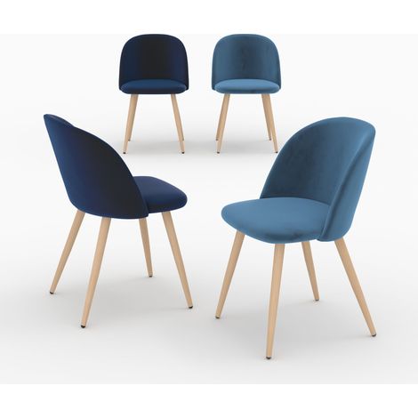 Pack 4 chaises en velours bleu foncé et bleu - COZY