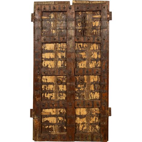 Porte coulissante médiévale ancienne en bois massif et en fer pour l'intérieur ou l'extérieur