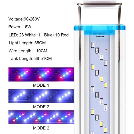 Lumière d'Aquarium LED Ultrafine 38cm Blanc Bleu Trois Couleurs Variable pour Aquascaping Support de Lampe Aquarium Conforme aux Normes Européennes - AUTRES (1/2)