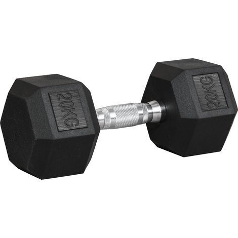 Haltère hexagonale en fonte de 20 kg, poids en métal recouvert de caoutchouc pour l'entraînement à domicile, noire (1/5)