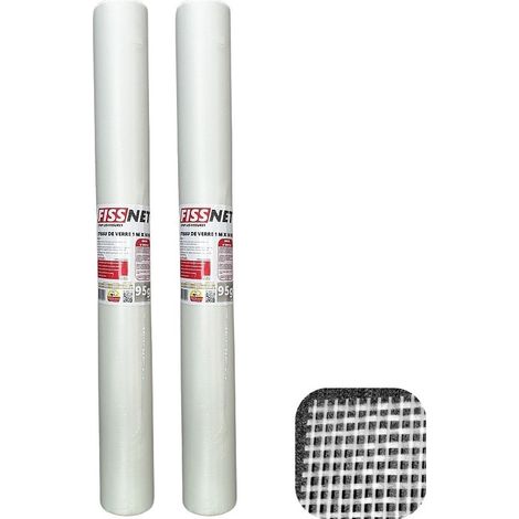 Rouleaux de tissu de verre 95 g/m² – Lot de 2 rouleaux 1m x 50m – Pour réparation murs et plafonds – Cache les irrégularités – Fiss Net (1/5)