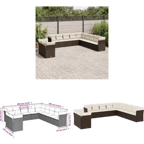 11-tlg. Garten-Sofagarnitur mit Kissen Braun Poly Rattan - Gartensofas - Outdoor Möbel - Lounge Set - Rattan Sofa - Gartenlounge - Home & Living