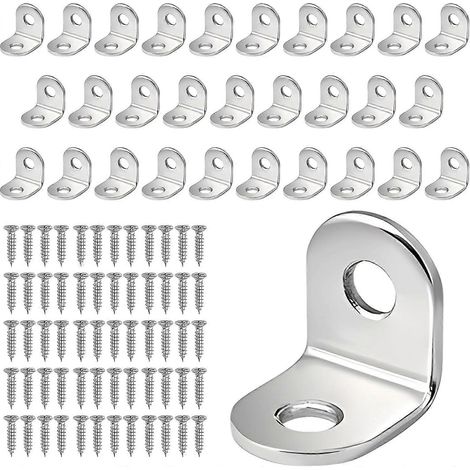 Lot de 30 supports de fixation métalliques en acier inoxydable pour la réparation de meubles, support métallique de 20 x 20 mm avec 60 vis pour la fixation et le repositionnement. (1/5)