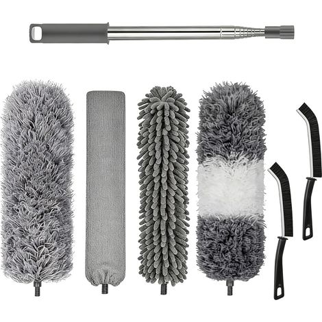 7 Pièces Plumeau Télescopique Lavable en Microfibre, Extensible Jusqu’à 250 cm, Plumeaux Flexibles pour Ventilateurs, Plafonds, Meubles, Stores, Nettoyage des Toiles d'Araignée (1/5)