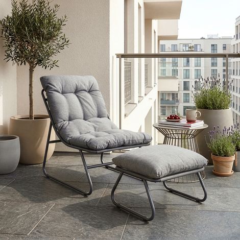 Conjunto de muebles de jardín Malmö sillón con reposapiés Gris (1/5)