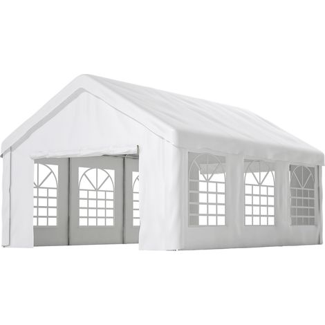 Auvent de garage 4x6 m avec portes roulantes indépendantes avant et arrière, structure renforcée résistante aux intempéries, toit et parois amovibles (1/5)