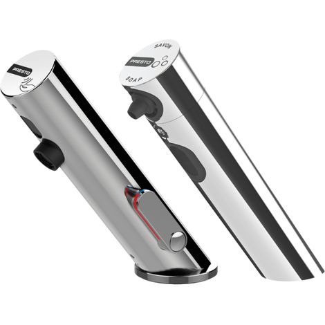 Grifo mezclador infrarrojo con llave de paso + dispensador de jabón infrarrojo PRESTO Linea, cromado