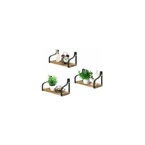 VURAHOME - Lot de 3 Étagères Murales Industrielles Étagères Flottantes en Bois et Fil de Fer Tablettes Décoration Salon Chambre Bureau (1/5)