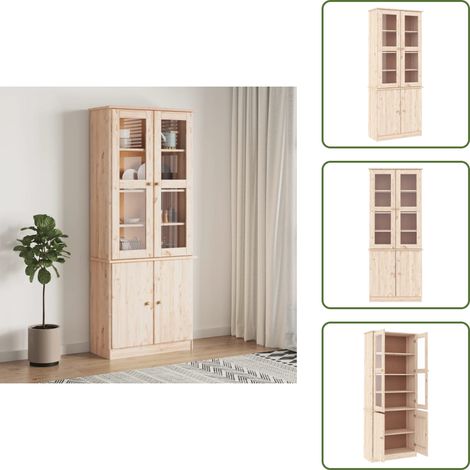 The Living Store Vitrine en verre ALTA 77x35x186,5 cm bois de pin massif - Buffet Rustique - Meuble Rangement - Vitrine Bois - Armoire Display - Buffet Vintage