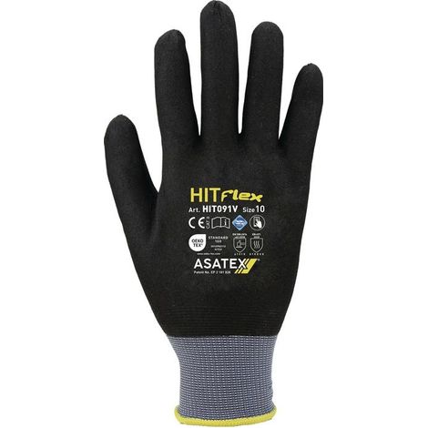 ASATEX HIT091V/10 Handschuhe Hit Flex V Größe 10 schwarz/grau 98% Polyamid / 2% (1/4)